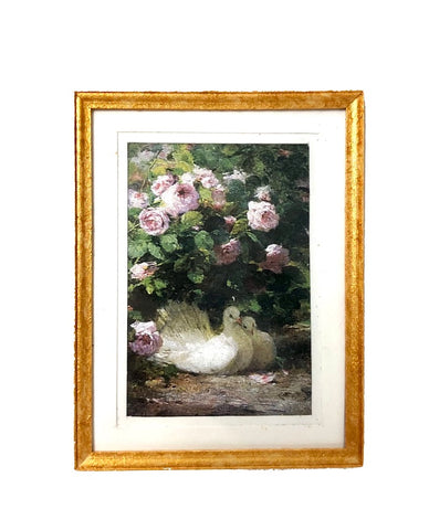 Rosebush & Doves Print, Framed
