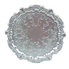 Serving Tray, Round, Silver with Scalloped Edges