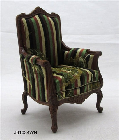 Victorian Arm Chair, Walnut and Stripes