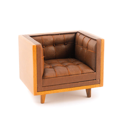 Mid Century Modern Tub Style Chair, Brown Leather