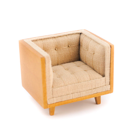 Mid Century Tub Style Chair, Beige and Walnut