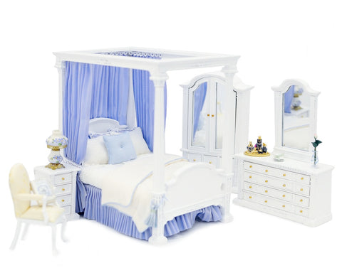 Carolina Bedroom Set, White with Blue Linens