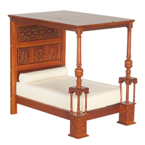 Carved Tudor Double Bed, Walnut