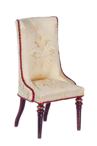 Classic Design Side Chair, White Silk and Mahogany