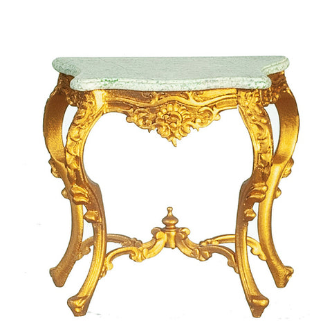 French Louis XVI Wall Table, Gold with Faux Marble