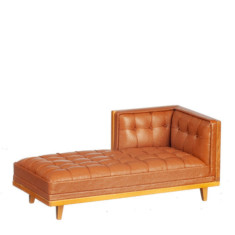 Sectional Chaise, Brown Leather, Mid Century Style, and Walnut