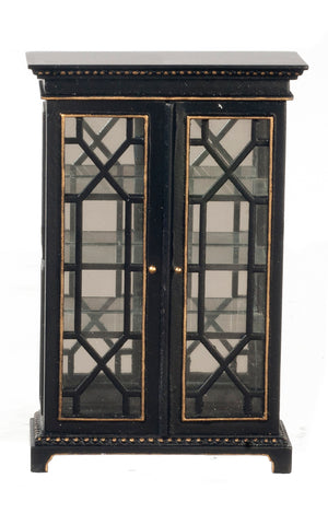 Black Cabinet with Glass and Gold Trim