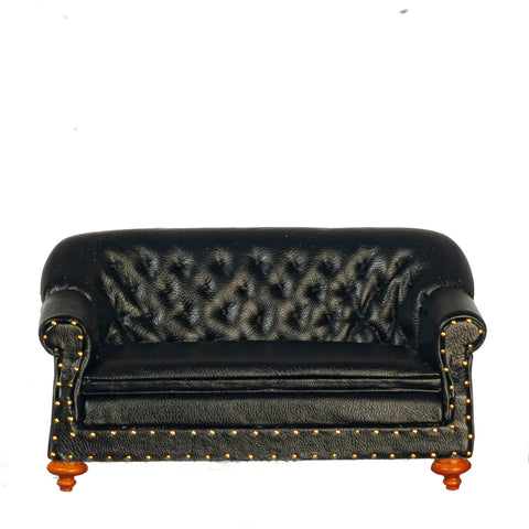 Louis XV Studded Sofa,Black Leather by JBM