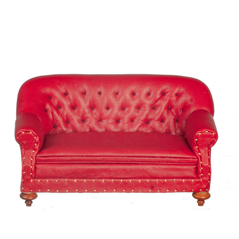 Louis XV Studded Sofa, Red Leather by JBM