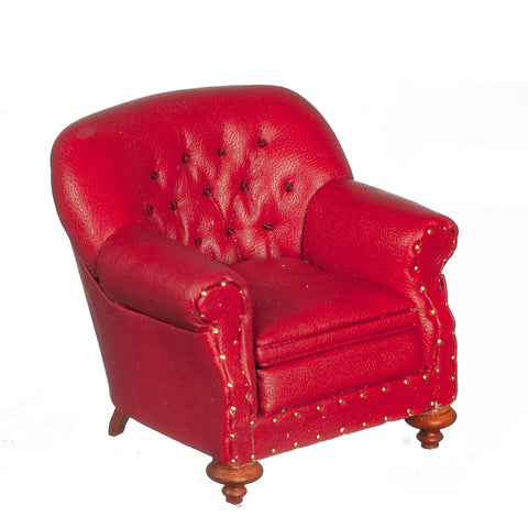 Louis XV Studded Arm Chair, Red Leather by JBM