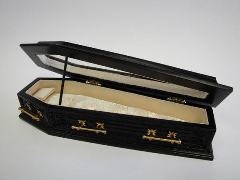 Coffin, Black and Bronze with Glass Top
