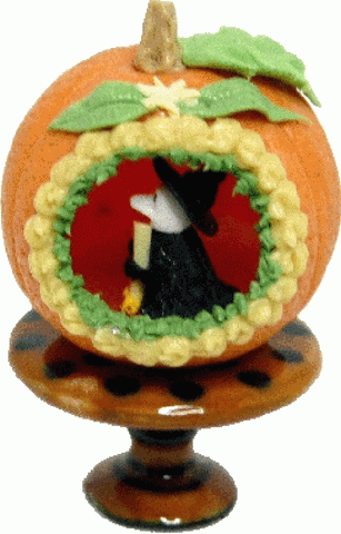 Decorated Halloween Pumpkin on Cake Plate