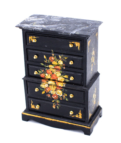 Hand Painted Chest of Drawers, Ebony and Flowers