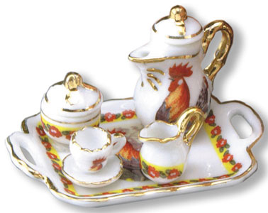 Rooster Themed Coffee Set on Tray