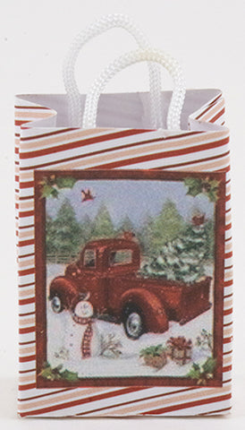 Shopping Bag,  Red Truck with Christmas Tree and Snowman