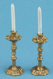 Candlesticks, Gold, Fancy, with White Candle. SOLD INDIVIDUALLY
