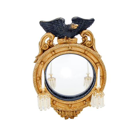 Colonial Convex Mirror with Crystal Sconces