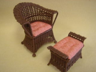 Wicker Chair and Ottoman (Peach)