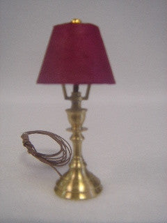 Small Candlestick Lamp, Burgundy Shade