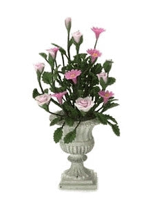 White Urn, Pink Roses & Cala Lilies