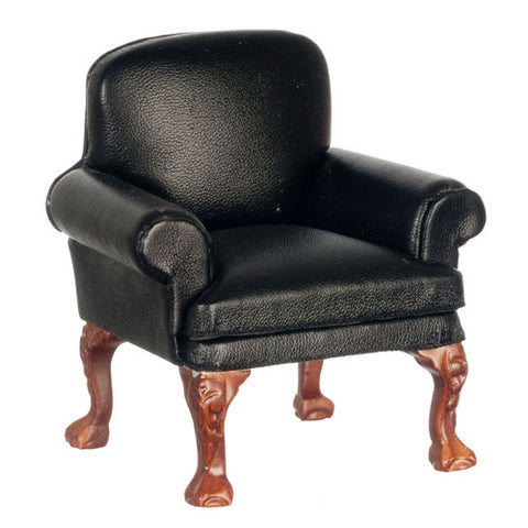 Black Leather Arm Chair, Walnut Legs, On Special