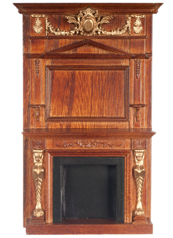 Fireplace with Figurehead, Walnut and Gold Finish, LIMITED STOCK
