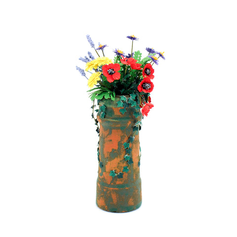 Terracotta Pedestal with Lavender ,Poppies, Marigolds and Gerber Daisies