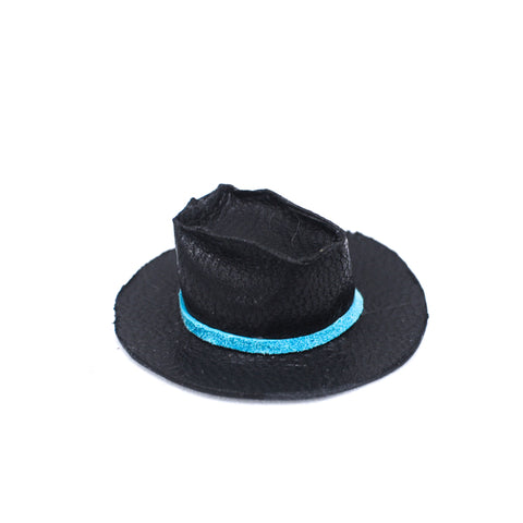Cowboy Hat, Black Leather with Blue Trim, Aged