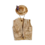Fly Fishing Vest and Hat Set, Brown Leather