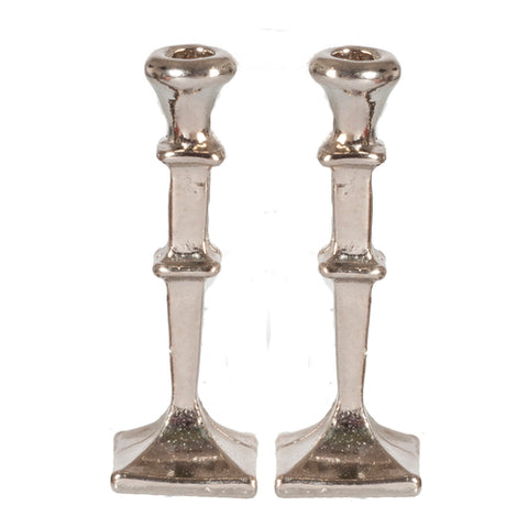 Candlesticks, Pair, Silver, Square Base