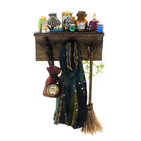 Wizard/Witch Wall Rack,  Brocade Cloak with Gold Trim