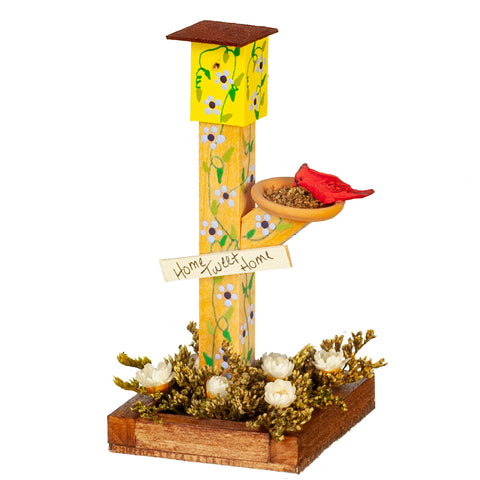 Painted Birdhouse on Stand, Yellow