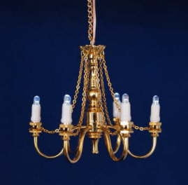 6 Arm Brass Candle Chandelier, LED Battery Powered