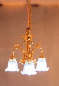 3 Arm Chandelier with Downward Tulip Shades, Battery Powered