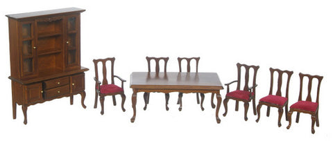 Dining Room Set with Hutch, Walnut Finish