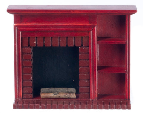Fireplace with Book Shelves, Mahogany Finish