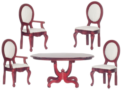 Oval Dining Room Table and Chairs, Mahogany and White