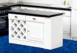 Kitchen Island with Wine Rack, White with Black