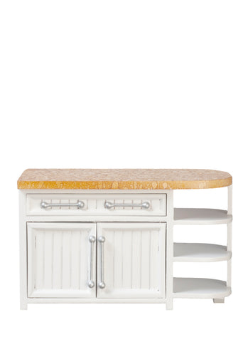 Kitchen Island with Rounded Edge and Faux Marble Top