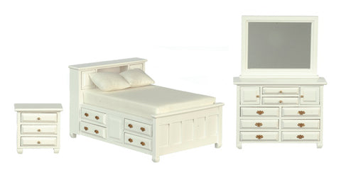 Bedroom Set, Double Bed with Drawers, White