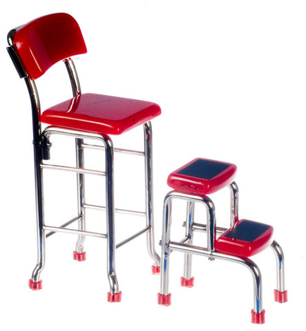 Kitchen Step Stool Chair Set, Red
