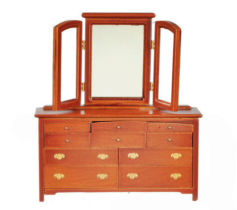 Dresser with Three Panel Mirror, Walnut