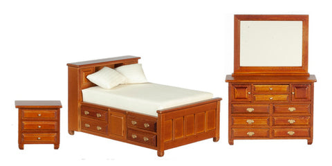 Bedroom Set, Double Bed with Drawers, Walnut