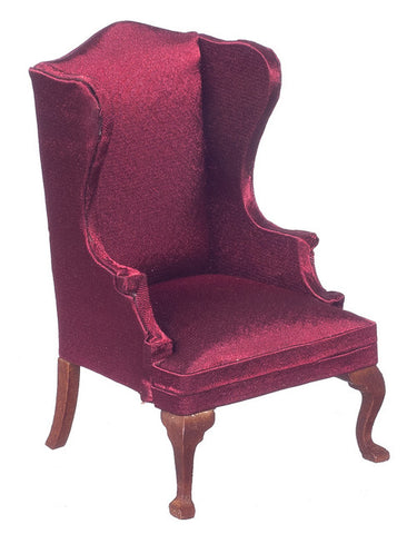 Wing Chair, Burgundy Silk, Walnut