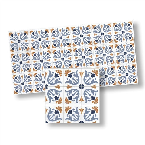 Mosaic Floor Tile Sheet, Blue and Gold
