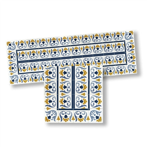 Mosaic Floor Tile Borders, Blue and Gold