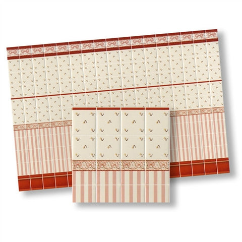 Wall Tile Pink/White Floral and Stripe