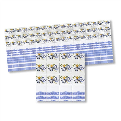 Wall Tile Blue and White Ribbons/ Yellow Rose