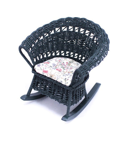 Wicker Rocking Chair, Green with Chintz