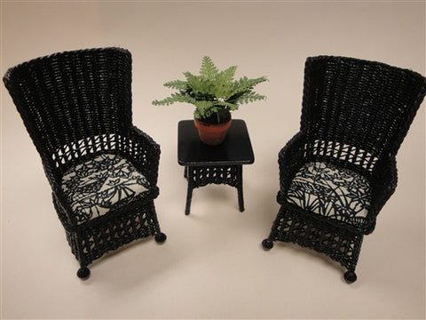 Mission Style Wicker, Black and White Three Piece